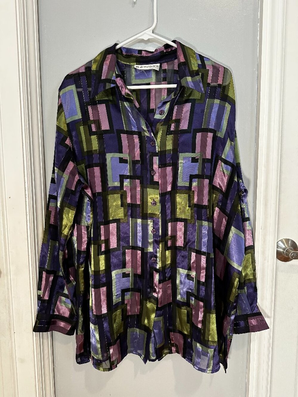 Vintage Dressbarn button-down blouse 80s/90s retro geometric pattern size L